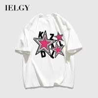 ราคา IELGY เสื้อยืดผ้าฝ้ายผู้ชายอินเทรนด์พิมพ์สีชมพูดาวแขนสั้น (27563690027)
