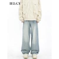 ราคา IELGY บุรุษสไตล์อเมริกัน สูง ถนน ย้อนยุค ล้างคุณภาพสูงและหล่อใหม่หลอดตรงหลวมและเรียบง่ายกางเกงยีนส์สีทึบ (26571406308)
