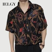 ราคา IELGY เสื้อเชิ้ตผู้ชายบาง hong kong สไตล์ silky soft ชีฟองแขนสั้น retro top (22944904641)