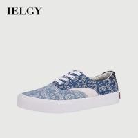 ราคา IELGY รองเท้าผ้าใบหุ้มข้อต่ําลายดอกไม้มะม่วงหิมพานต์สีฟ้าสําหรับผู้ชาย (19083503324)