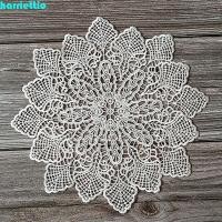 ราคา HARRIETTIO Placemat สีขาวรอบโครเชต์ตกแต่งตาราง Handmade เย็บปักถักร้อยดอกไม้ Pad (41581035663)
