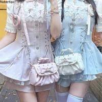 ราคา HUBERT Lolita กระเป๋าสะพาย หนัง PU Rhinestone Bow Crossbody Bag แบบพกพามงกุฎจีบElegant Underarm Bag Girls (44431262881)