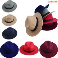ราคา WIT ผู้ชายผู้หญิงแจ๊ส Bowknot Hard Felt Fedora ปานามา Bowler กว้างหมวก Brim Gangster หมวก (53110708678)