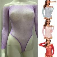ราคา WIT ผู้หญิง Rhinestones Fishnet บอดี้สูทดูผ่านตาข่าย Babydoll ชุดชั้นในชุดนอน (46060729134)