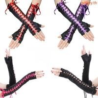 ราคา WIT ผู้หญิง Gothic Vintage Fingerless ถุงมือ Crisscross Lace Up เครื่องแต่งกาย Party Mittens (57510708733)