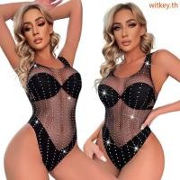 ราคา WIT ชุดชั้นในสําหรับผู้หญิง Rhinestones Fishnet บอดี้สูทไนท์คลับ Babydoll ชุดนอน (56510709058)