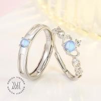 ราคา คนรักแสงจันทร์ S925 แหวนคู่รักมูนสโตนเงินแท้แหวนคู่ชายและหญิงแบบเปิดดีไซน์เฉพาะกลุ่มที่เรียบง่าย (28104226117)