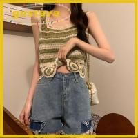 ราคา GUSTAVA เสื้อครอป เย็บปักถักร้อยรูปแบบโครเชต์เสื้อกั๊กแขนกุด แฟชั่นฤดูร้อนถักหรูหราสั้นด้านบนโบฮีเมีย (57210386325)