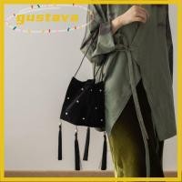 ราคา GUSTAVA Velvet Bucket Bag Luxury Velvet Drawstring Cuff Closed Pearl Tassel Shoulder Bag Fashion Pearl Fringe Dual Strap Design Style Crossbody Bag Daily Streetwear (57161645886)