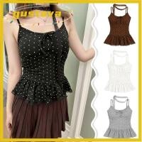 ราคา GUSTAVA Camisole Slim fit เซ็กซี่ ผ้าพันคอลูกไม้ Polka Dot Camisole Tank Bow V คอริบบิ้นเสื้อกั๊ก Top (55760703924)
