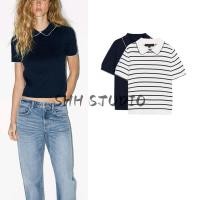 ราคา ซาร่า ฤดูร้อนเสื้อผ้าสตรี เตรียมใจ สไตล์สีคมชัดแขนสั้นปกลําลองถักด้านบน 2142040 (43553604140)