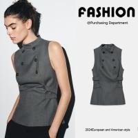 ราคา ZARA 2025 ฤดูหนาวผลิตภัณฑ์ใหม่แฟชั่นผู้หญิง All Match ครึ่งสูงเสื้อแขนกุดปุ่ม Breasted Top 9688210 822 (48202004970)