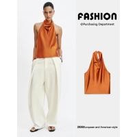 ราคา ZAR2026 ฤดูร้อนสไตล์ใหม่ผู้หญิงแฟชั่น Halter ผ้าไหมซาตินเนื้อเสื้อกั๊กแขนกุด Top2157069 615 (47060612406)