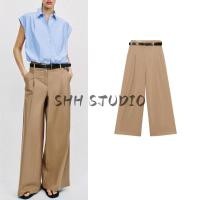 ราคา สําหรับ สินค้าใหม่ผู้หญิงเอวสูงพร้อมเข็มขัดกางเกงขากว้างจีบ2659529 (45111558438)
