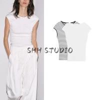 ราคา ZARA 2025 ฤดูร้อนผลิตภัณฑ์ใหม่ของผู้หญิงการออกแบบฝรั่งเศส Sense Slim fit Ribbed เสื้อยืดคอกลมแขนสั้นเรียบง่าย 5644006 (43504628842)