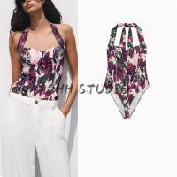 ราคา ZARA2025 ฤดูร้อนผลิตภัณฑ์ใหม่ผู้หญิงเซ็กซี่พิมพ์ Bow Halter Jumpsuit 0085192 116 (24445070193)