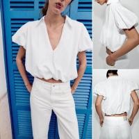 ราคา ZA2026 Summer Womens Casual White Lapel Shirt Puff Sleeve Short Top7484094 (46011700247)