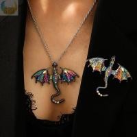 ราคา GILL เข็มกลัดมังกรเคลือบ โลหะที่มีสีสัน Rhinestone เข็มกลัดมังกร ชุบทอง Retro สัตว์บินมังกรเข็มกลัด Pins ตกแต่งเสื้อผ้า (56310761770)