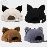 ราคา YUUKII Brimless หมวก สีทึบเสือดาวพิมพ์หูแมว Melon Docker หมวก Hip Hop ปรับม้วนข้อมือ Cat eared หมวก (48361717491)