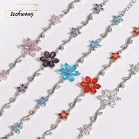 ราคา สร้อยข้อมือดอกไม้ TECHWONG สร้อยข้อมือโซ่ปรับได้ Y2K เครื่องประดับคริสตัลสร้อยข้อมือผู้หญิงหลากสี (57110384454)