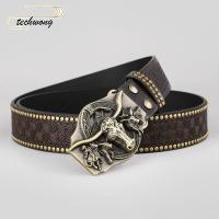 ราคา TECHWONG เข็มขัดลําลองสําหรับธุรกิจ แบรนด์อินเทรนด์ Western Cowboy เข็มขัดหนัง PU ผู้ชาย การออกแบบหรูหราเข็มขัดหัววัว (58159032340)