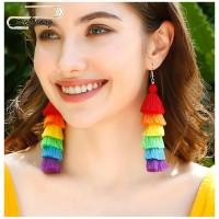 ราคา TECHWONG ต่างหูพู่ชั้น ต่างหูสายรุ้งสีสันสดใสโบฮีเมียน ต่างหูห้อยถักเปียพู่ยาวผู้หญิง (56159045510)
