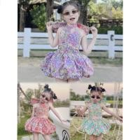 ราคา ชุดเด็ก เซตเสื้อโบว์ใหญ่ กระโปรงบอลลูนลายดอกสีชมพู ไซส์s (52706326801)