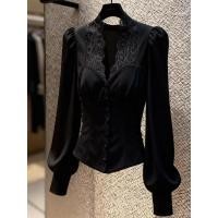 ราคา เสื้อแขนยาวสไตล์เกาหลีสำหรับผู้หญิง ทำจากกำมะหยี่ลูกไม้ เพิ่มความสวยงามให้เอว (57704433377)
