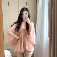 ราคา สไตล์เกาหลีผู้หญิงสุภาพสตรีหลวมชีฟองคอวีนัวเนียถุงเสื้อแขนยาวเสื้อ (43231022812)