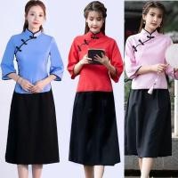 ราคา สไตล์จีน กี่เพ้า หัวเข็มขัดผู้หญิงผ้าฝ้ายผ้าลินิน3 4แขนเสื้อเสื้อใหม่ (26122453058)