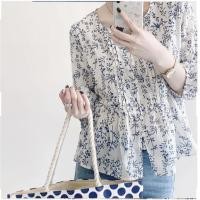 ราคา แฟชั่นเกาหลีผู้หญิง3 4แขนเสื้อเสื้อลายดอกไม้หลวมท็อปส์ (56858297729)