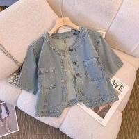 ราคา เสื้อแจ็คเก็ตยีนส์แขนสั้น คอกลม ทรงหลวม สไตล์เกาหลีสำหรับผู้หญิง (53803459198)