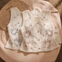 ราคา สไตล์เกาหลีผู้หญิงกลวงออกลูกไม้แขนกุดโครเชต์ถักเสื้อเสื้อ (51911928313)