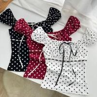 ราคา สไตล์เกาหลีผู้หญิงสุภาพสตรีเสื้อเชิ้ตแขนสั้นลายจุดบาง (46559942150)