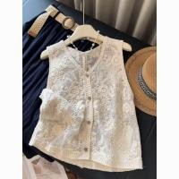 ราคา สไตล์เกาหลีผู้หญิงกลวงออกลูกไม้แขนกุดโครเชต์ถักเสื้อเสื้อ (45861957293)