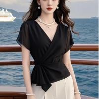 ราคา สไตล์เกาหลีผู้หญิงเอวบางชีฟองเสื้อแขนสั้น (44255335618)