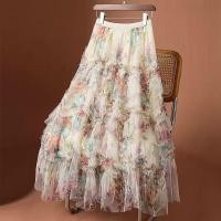ราคา กระโปรงยาวสไตล์เกาหลี ผ้าโปร่งลายดอกไม้ เอวยางยืด (41511386610)