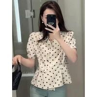 ราคา เสื้อแขนสั้นสไตล์เกาหลี สำหรับผู้หญิง ลายจุด คอกลม (41161896593)