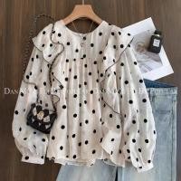 ราคา เสื้อเบลาส์คอปกกลมหลวม ลายจุดสไตล์เกาหลี (40629185124)