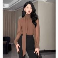 ราคา เสื้อแขนยาวชีฟองสไตล์เกาหลี สำหรับผู้หญิง คอปกสูง (27444419437)