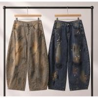 ราคา กางเกงยีนส์บาร์เรล Barrel Jeans ฟอกสีวินเทจลายเพ้นท์อาร์ต ทรงกระบอกโค้ง ขากว้าง เกาหลี ใส่สบาย แมทช์ง่าย เทรนด์มาแรง (57161901722)