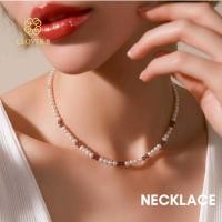 ราคา สร้อยไข่มุก ทรงเกือบกลม ไข่มุกสีชมพู ไซส์ 7 mm มุกแท้100 มุกน้ำจืด ตัวเรือนสแตนเลส Clover8jewelry (53756308732)