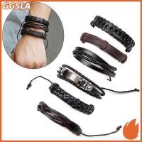 ราคา GGSLA 6 ชิ้น เซ็ตวินเทจผู้ชายสร้อยข้อมือหลายหนังเชือกขี้ผึ้งเชือกถักสร้อยข้อมือใหม่ (47861934830)