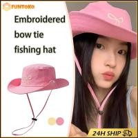 ราคา สินค้ามีคุณภาพ หมวกบักเก็ต ปักโบว์ ผ้าฝ้าย bucket hat เครื่องประดับแฟชั่นผู้หญิง สไตล์เกาหลี มีเชือกรัดใต้คาง (40565236234)