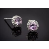 ราคา Ar Kang Collection AKE663 ต่างหูเงินแท้ปักก้านพลอยแท้ Light Amethyst ล้อมเพชร CZ (7639666623)
