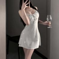 ราคา sexy pajamas ชุดนอนกระโปรง ลูกไม้ การตกแต่งโบว์ ผ้านิ่ม ชุดนอนผ้าซาตินสีพื้น สินค้าพร้อมส่ง (42852522426)