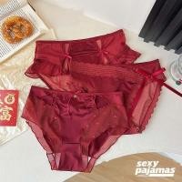 ราคา sexy pajamas กางเกงใน panty ลูกไม้ bow ซีทรู ใส่สบาย ระบายอากาศ ผ้านิ่ม เซ็กซี่ ส่งจาก สีแดง ส่งจากไทย (57654735136)