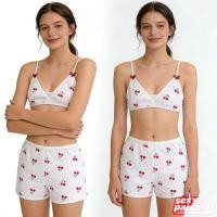 ราคา sexy pajamas ชุดนอนเซ็กซี่ บรา กางเกงขาสั้นสุดเซ็กซี่ ลายเชอร์รี่ ตกแต่งโบว์ ชุดสองชิ้น ส่งไวจากไทย (51653331045)