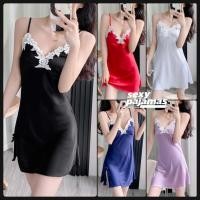 ราคา sexy pajamas ชุดนอนซาติน ชุดนอนสายเดี่ยวแต่งขอบลูกไม้ ปลอบโยน ชุดนอนใส่สบาย แต่งขอบลูกไม้ติดโบว์ หลากสี (46353054409)