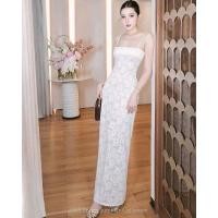 ราคา พร้อมส่ง เดรสยาวลูกไม้สีขาว สายเดี่ยว White Floral Lace Column Maxi Dress (46951100366)